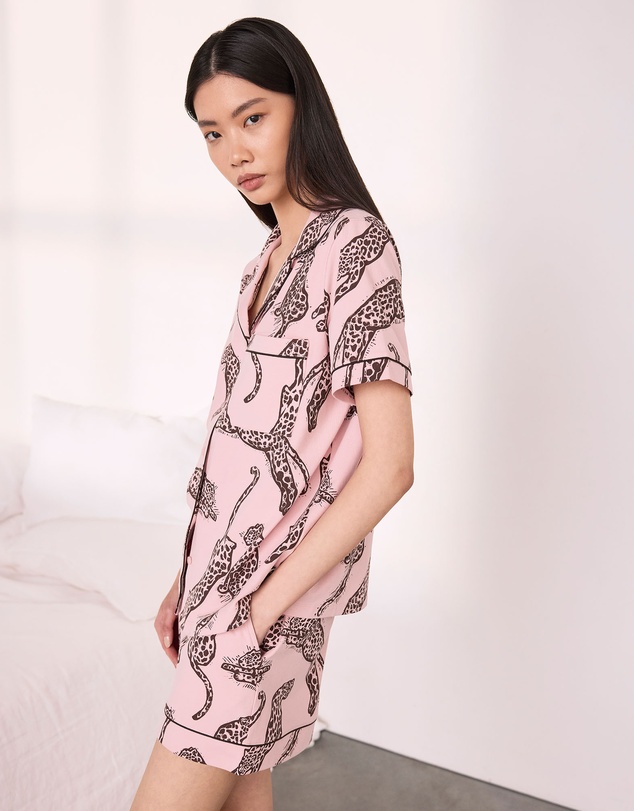 Chelsea Peers - Organic Cotton Lino Leopards Short Pyjama Set
