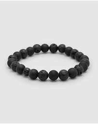 Nialaya Jewellery - Men's Wristband with Lava Stone, Matte Onyx and Black Logo Ball