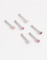 Lovisa - Surgical Steel Multi Cubic Zirconia Clear Nose Stud 6-Pack