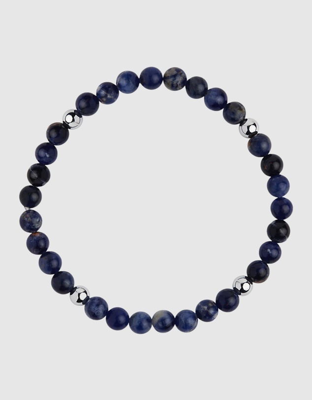Najo - Apollo Men's 6mm Sodalite & Steel Elasticised Bracelet