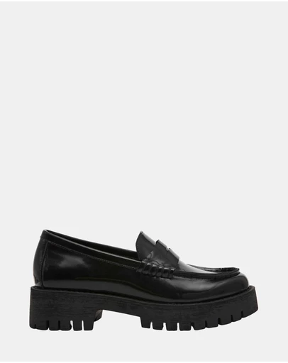 Steve Madden - Langsten-CN Black Leather Loafers