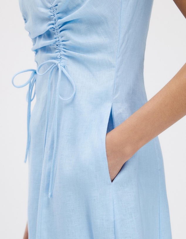 Revibe - Repaired Minima Esenciales Reyna Gathered Linen Midi Dress - AU 16