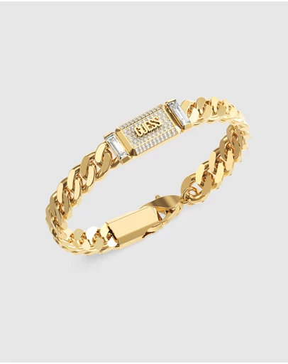 GUESS - GUESS Mens Gold-Tone Supremo GUESS Tag Bracelet