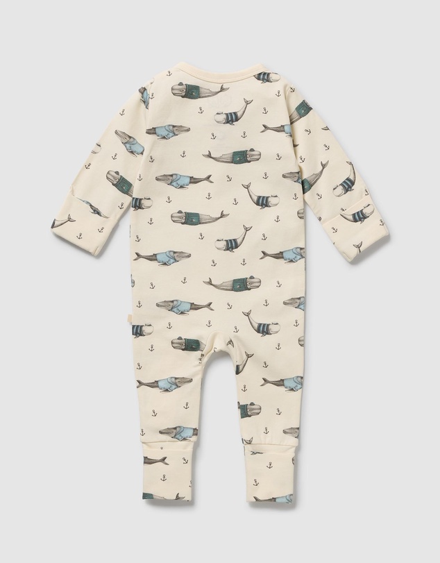 Wilson & Frenchy - Woolly Whales Organic Zipsuit With Feet - Babies