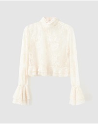 M.N.G - Ruffled Embroidered Blouse