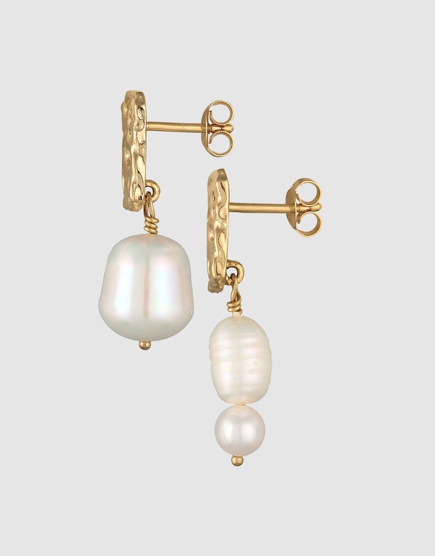 Elli Jewelry - Organic Freshwater Pearl Stud Earrings in Gold-Plated 925 Silver