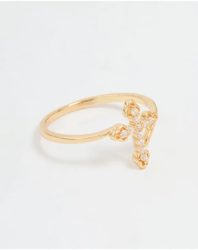 Lovisa - Gold Plated Cubic Zirconia Cross Ring