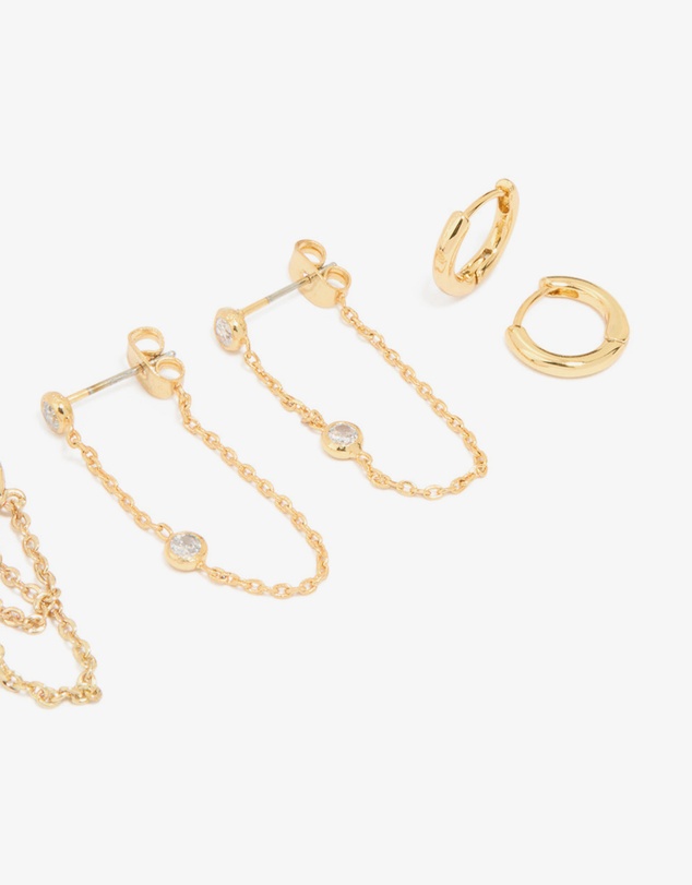 Lovisa - Gold Plated Cubic Zirconia Chain & Huggie Earrings 4-Pack