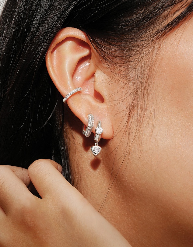 Ania Haie - Ania Haie Silver Sparkling Shield Huggie Hoop Earrings