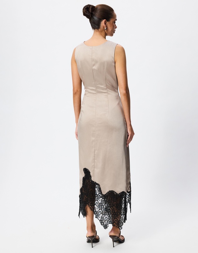 Tussah - Felicity Satin Lace Trim Asymmetric Midi Dress