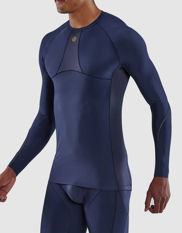 SKINS - SKINS Compression Men's Series-5 Activewear Long Sleeve Top Navy Blue