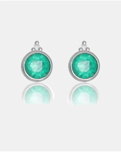 Georgini - Natural Green Agate And Two Natural Diamond May Silver Earrings