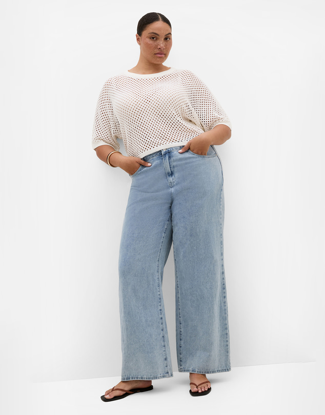 City Chic - Plus size Crochet Knit Top - ivory