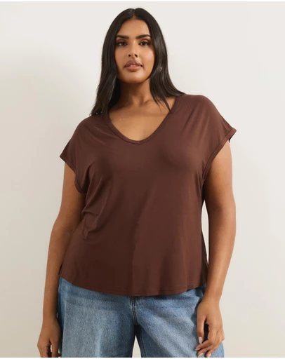 Atmos&Here Curvy - Cap Sleeve Scoop Neck T-Shirt In Jersey