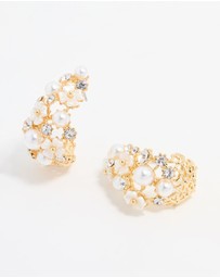Lovisa - Gold Plated Diamante & Pearl Flower Hoop Earrings