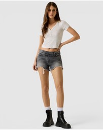 GUESS Jeans - GUESS JEANS Heather Pointelle Henley Top