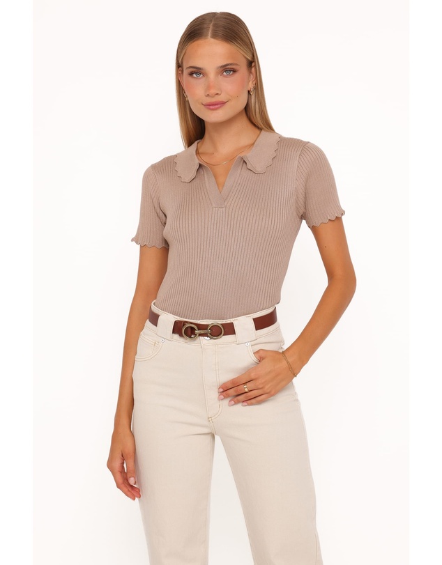 Petal & Pup - Aradia Scallop Collar Polo - Grey Morn