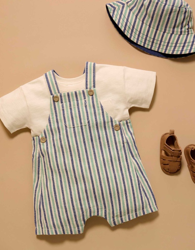 Purebaby - Striped Overalls -Kids-Babies