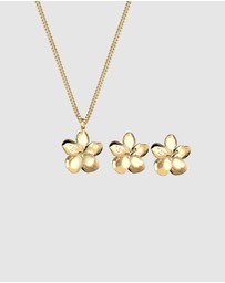 Elli Jewelry - Jewelry Set Frangipani Flower Pendant Set Stud Earrings in 925 Sterling Silver Gold Plated
