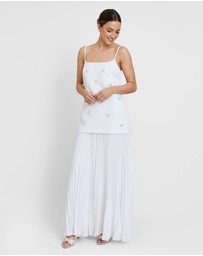 Six Stories - Embellished Pearl Strappy Maxi Dress with Neck Scarf