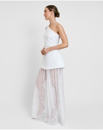 Six Stories - One Shoulder Satin Dress with Lace Skirt