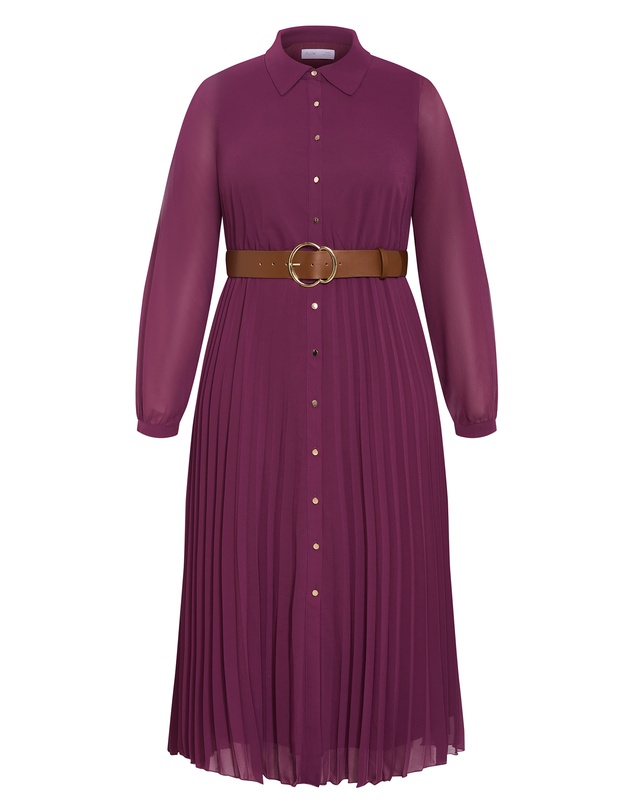 City Chic - Plus size Honey Lane Pleat Midi Dress - jam
