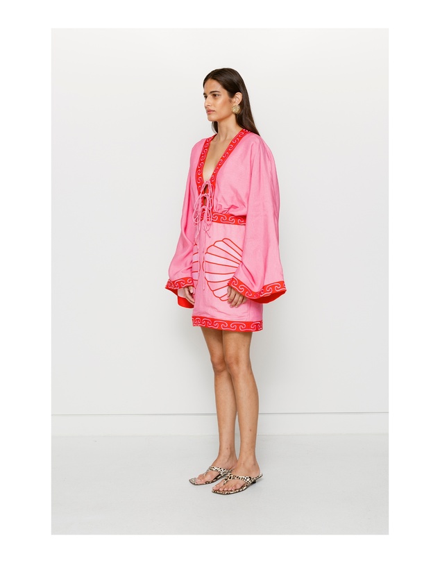 The Wolf Gang - Concha Long Sleeve Mini Dress - Candy Shell