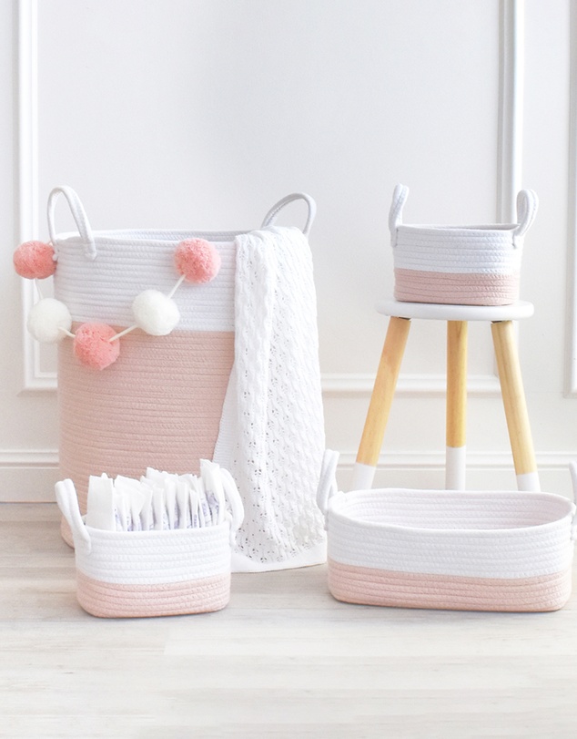 Living Textiles - 3 Pc Cotton Rope Storage Set - Blush/White