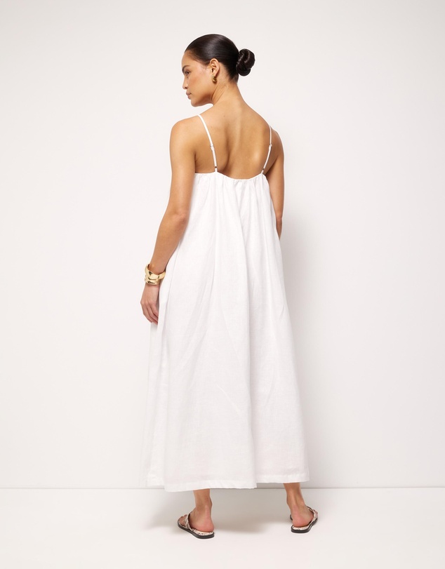 AERE - Liv Linen Gathered Neckline Midi Dress