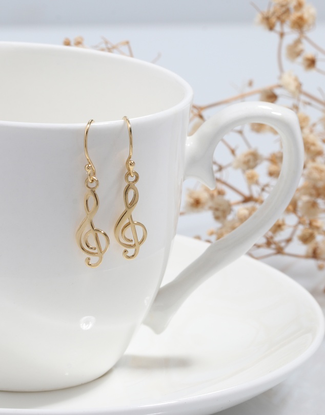 Elli Jewelry - Music Note Drop Earrings in Gold-Plated 925 Silver