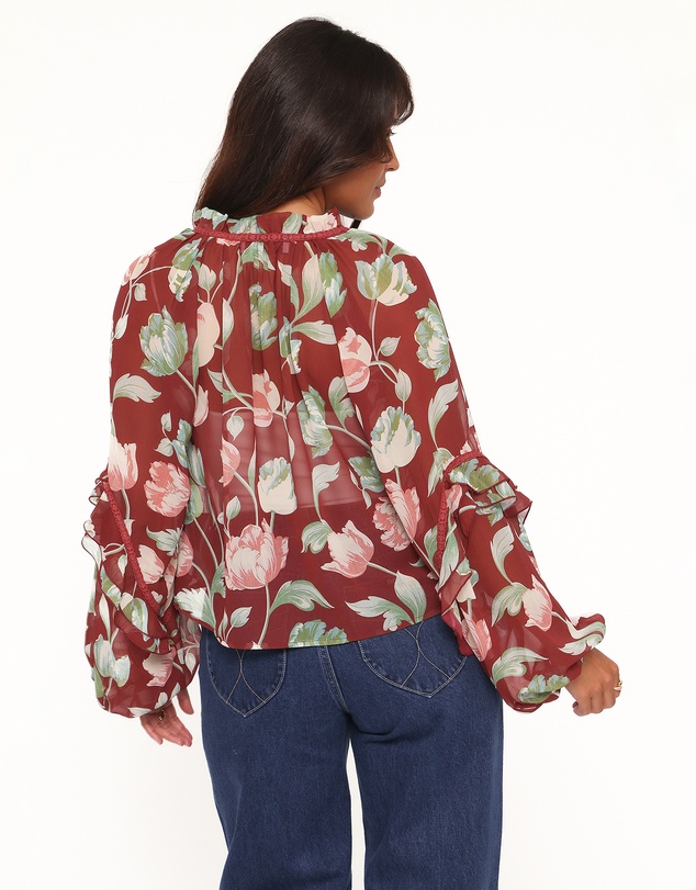 Petal & Pup - Hesper Ruffle Top - Red Tulip Floral