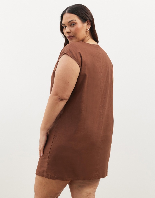 Atmos&Here Curvy - Tia Tie Front Linen Blend Mini Dress