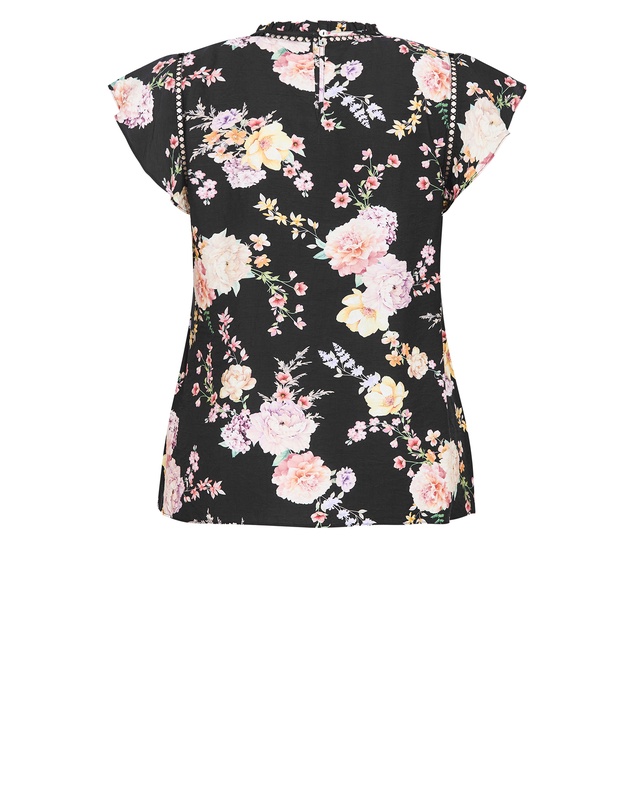 City Chic - Plus size Lori Print Top - black