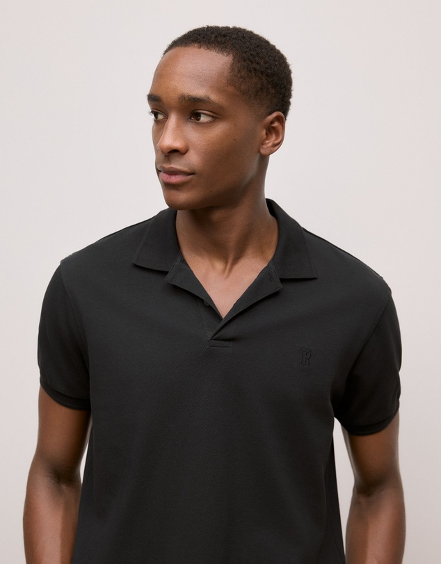 Trenery - Pique Monogram Short Sleeve Polo in Black