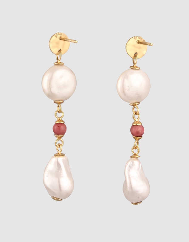 Elli Jewelry - Shell Pearl Round Charm Stud Earrings in Gold-Plated 925 Silver