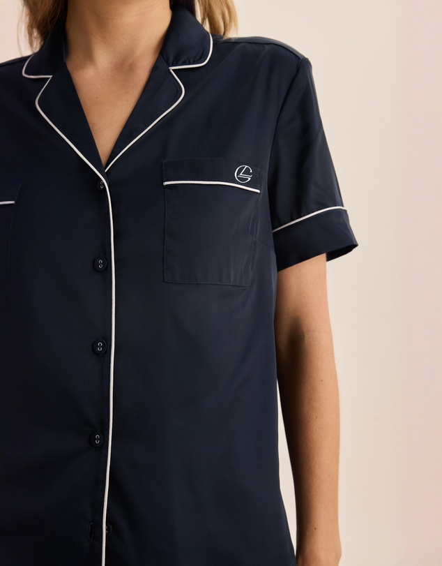 Gingerlilly - Sonia Navy Satin Short PJ Set