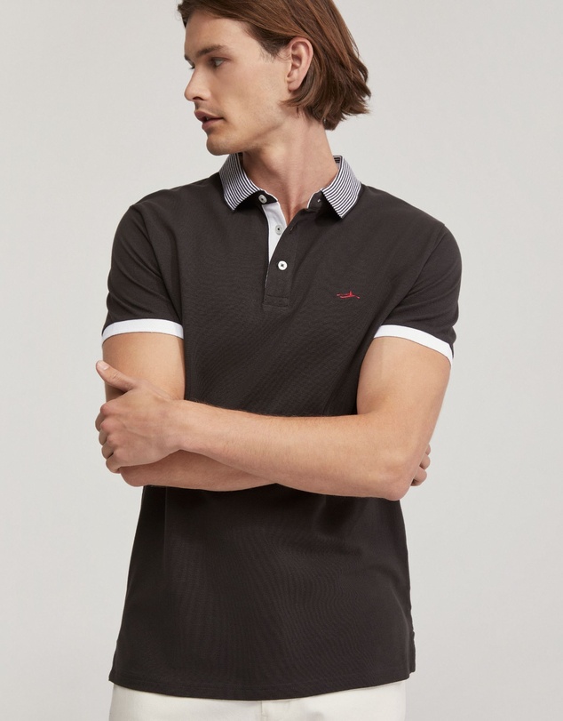 Oxford - Dylan Striped Collar Pique Polo