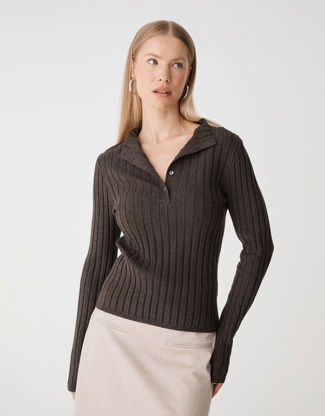 Forcast - Inez Mock Neck Henley Knit