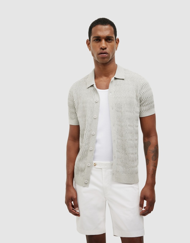 Politix - Wave Knit Button Down Short Sleeve Shirt