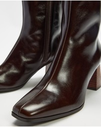 AERE - Stella Block Heel Leather Boots
