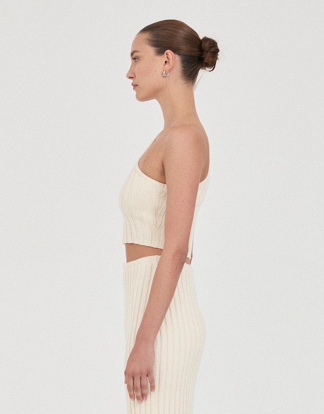 FRIEND of AUDREY - The Cotton Rib One-Shoulder Top