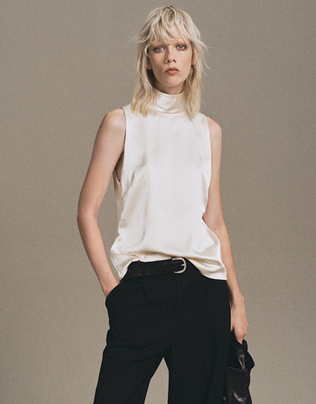 M.N.G - High Collar Satin Blouse