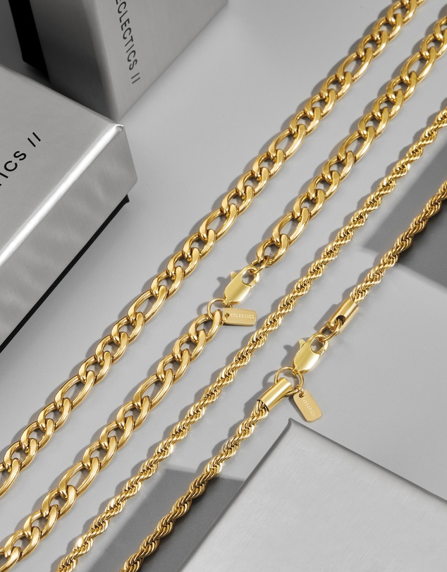 Eclectics - Fortress Rope and Figaro Chain Necklace - 18K Gold Plated Stainless Steel