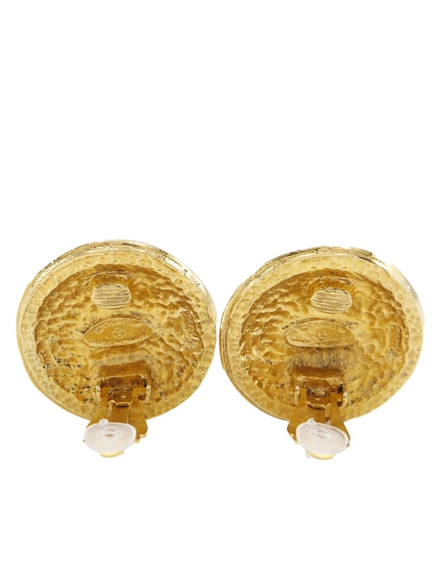 Pre-Loved by Azura Reborn - Pre-Loved Gold Plated Rue Cambon Crest Clip On Earrings