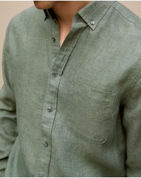 Trenery - Regular Fit Delave Linen Long Sleeve Shirt in Evergreen