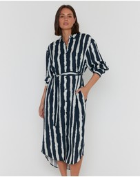 ALEXANDRA - Bantas Dress Navy Textured Stripe