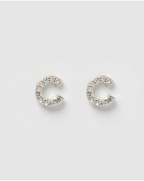 Izoa - Alphabet Mini Letter C Stud Earrings Silver