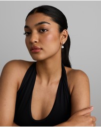 Michael Hill - Round Brilliant Cubic Zirconia Halo Drop Hoop Earrings in Sterling Silver