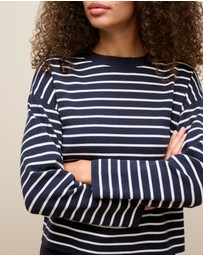 Trenery - Cotton Crepe Stripe Knit Crew in Night Sky