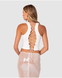 EDIKTED - Koko Ribbed Lace Up Tank Top